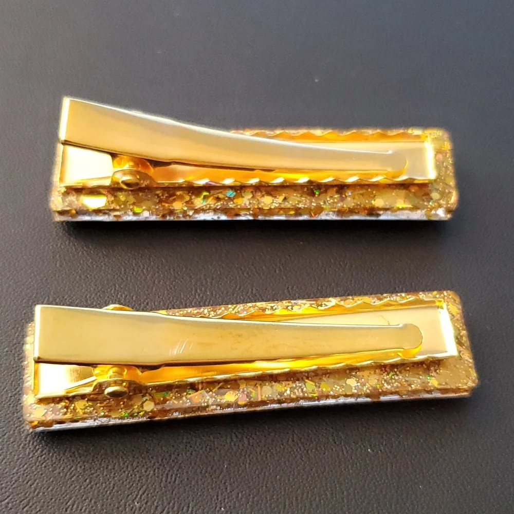 🎁5/$25🎁 Hand-made HandCrafted Glitter Vibes Resin Hair clip Barrettes New